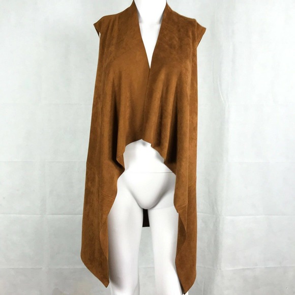 Mud Pie Sweaters - Mudpie Cardigan Women S M Brown Faux Suede Open Sleeveless Mid Length Vest